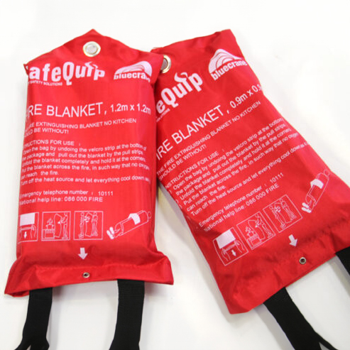 Commercial kitchen fire blanket in red wall pouch. Product image courtesy of SafeQuip.