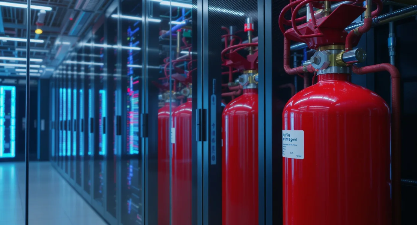 Clean-agent gas suppression cylinders protecting a server room, installed by C4 Fire and Security in the Western Cape