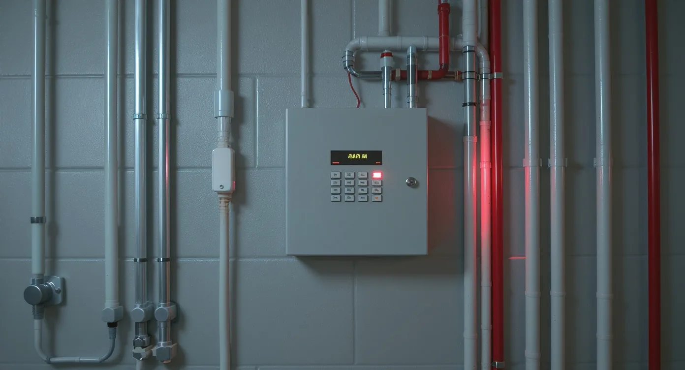 Clean commercial plant room with an addressable fire detection panel, monitored by C4 Fire and Security in the Western Cape